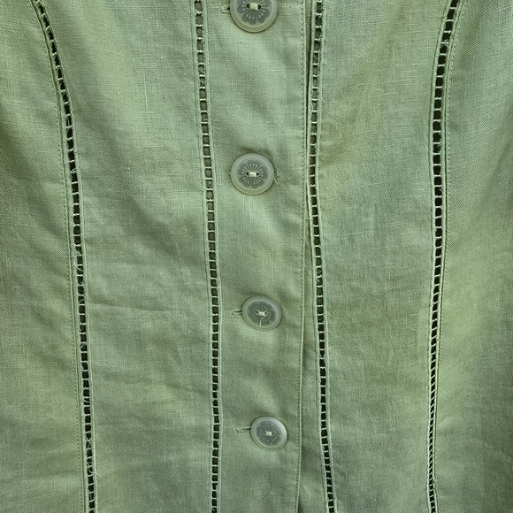 JSong Collection Linen Citron Womens Shirt Embroidered Floral Cold Shoulder S 12 - Picture 5 of 13